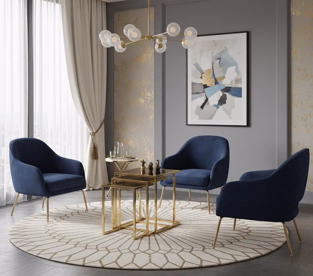 Set da tavolo tavolino dorato, vetro, ideale per il soggiorno, elegante e decorativo