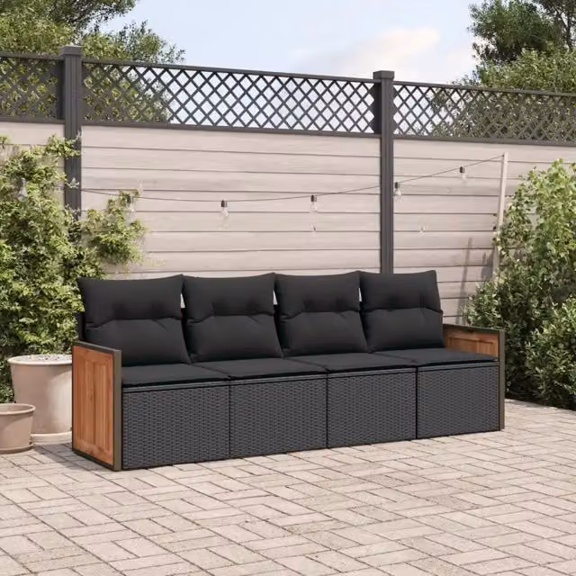 Set Divani da Giardino 4 pz con Cuscini Nero in Polyrattan 3227448