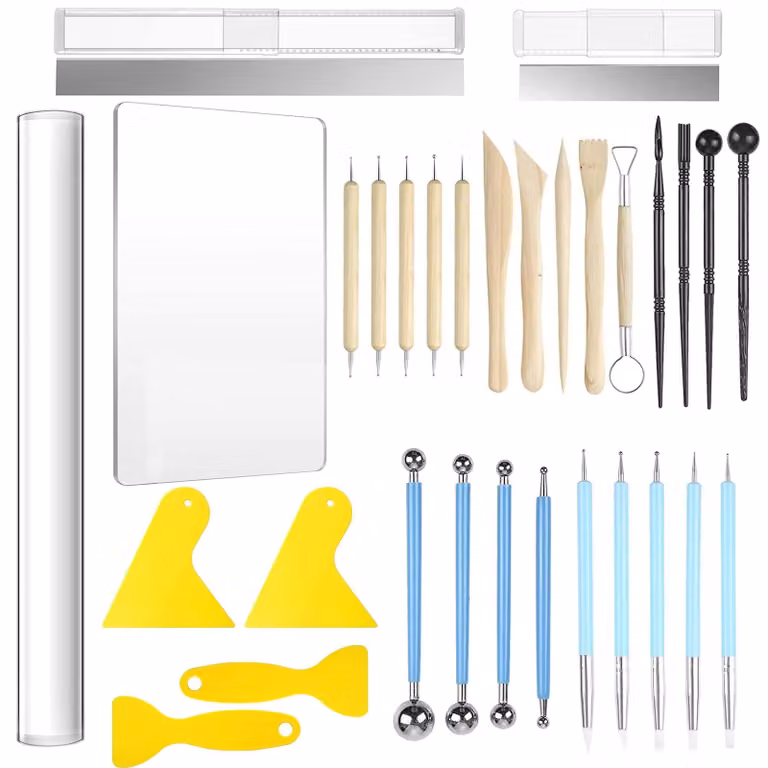 Solidchoice - Set da 31 pezzi per la lavorazione dell'argilla, con strumenti in acrilico e spatole