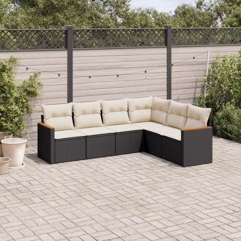 Maison Exclusive - Set Divano da Giardino 6 pz con Cuscini Nero in Polyrattan