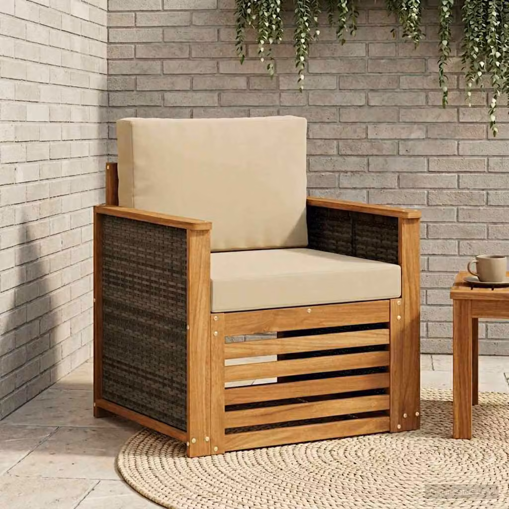 Divano centrale da esterno moderno vidaXL in legno di acacia color naturale e beige L: 73 cm, P: 60 cm, H: 71 cm