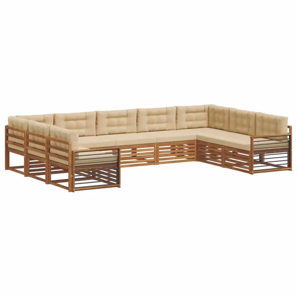 Set di divani da esterno a L vidaXL in legno di acacia con cuscini beige e naturale, 9 pezzi – 2