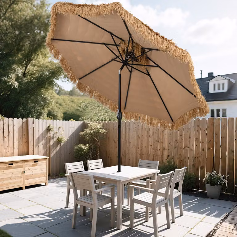 Ombrellone da spiaggia e patio Costway in paglia a doppio livello con manovella, colore naturale beige e marrone, diametro 299 cm