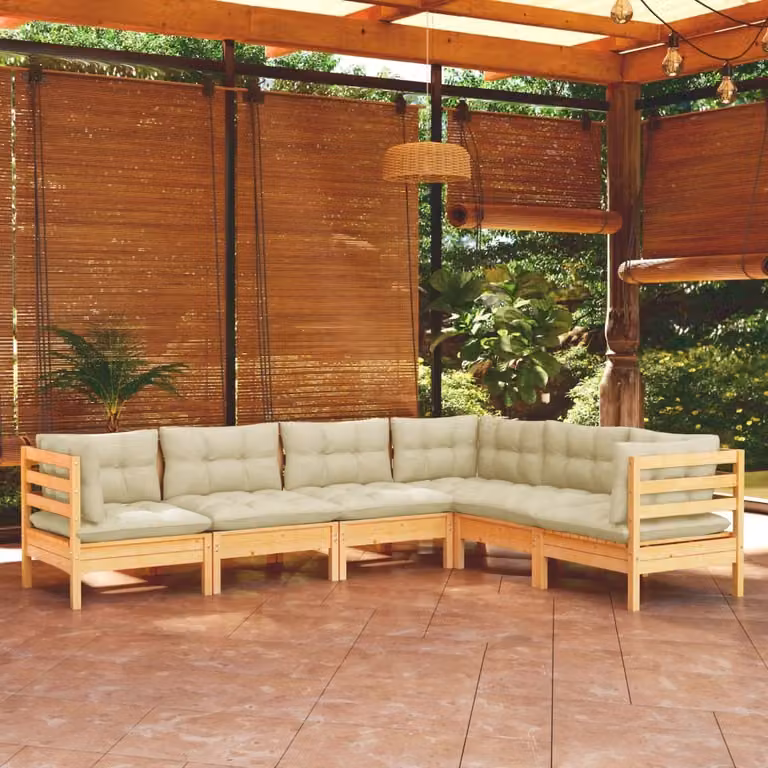 Maison Exclusive - Set Divani da Giardino 6 pz con Cuscini Crema Massello di Pino