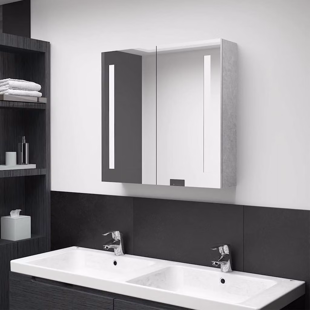 Armadietto da bagno moderno vidaXL con specchio e illuminazione LED, Grigio, L: 62 cm, P: 14 cm, H: 60 cm