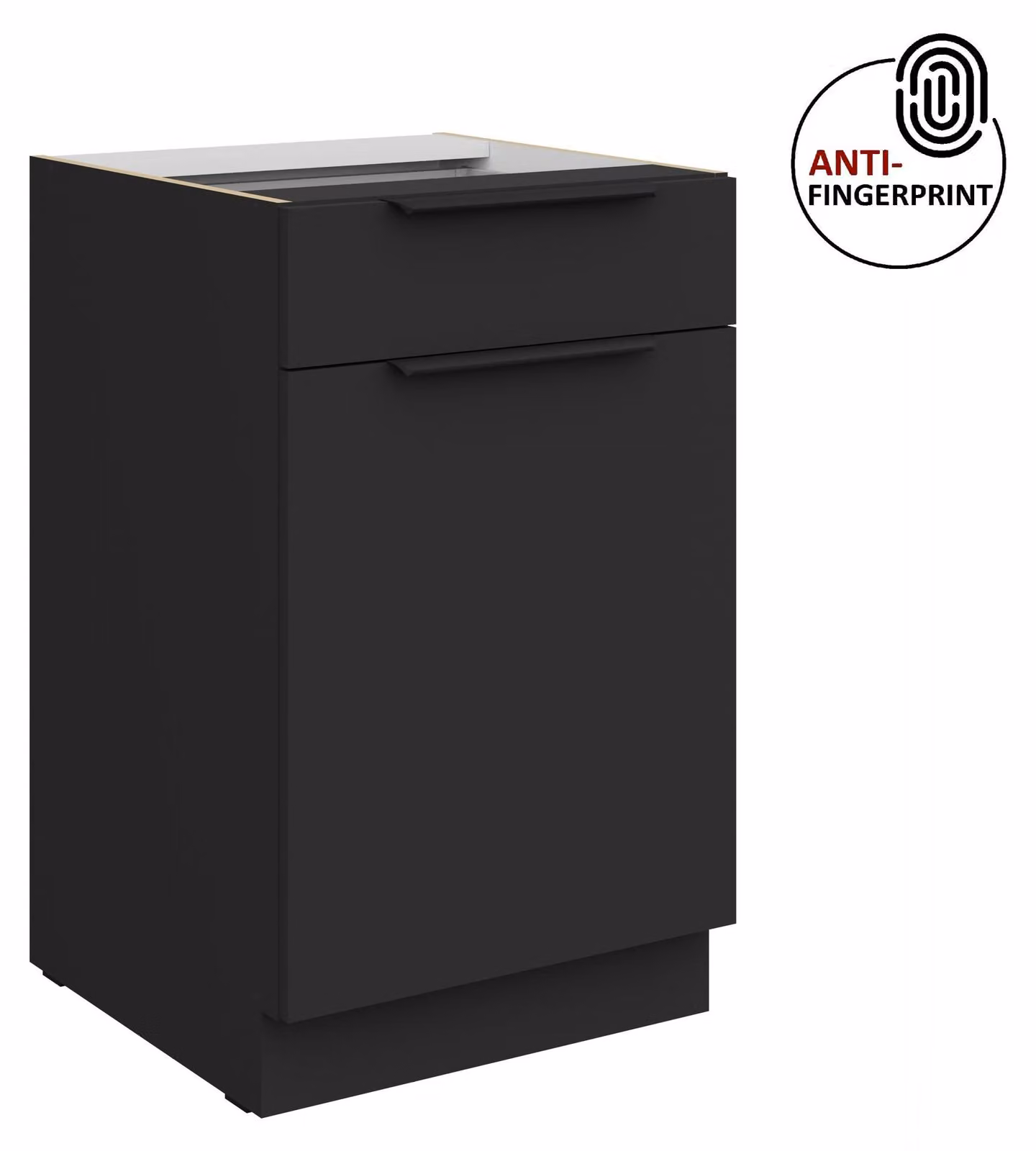 Mobile base da cucina da 50 cm, cucina ARIA nero ultra opaco + nero opaco, frontali di alta qualità con rivestimento anti-impronta, blocco cucina
