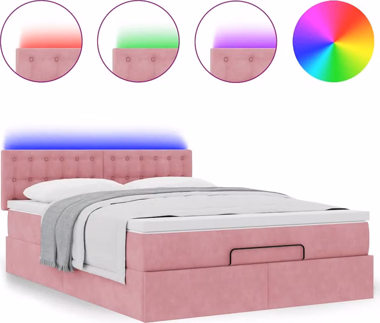 Struttura Letto Pouf con Materasso Rosa 140x190 cm in Velluto
