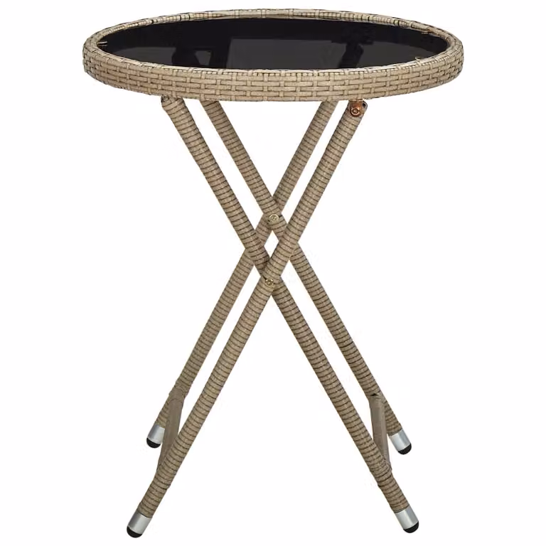 Tavolino Beige 60 cm in Polyrattan e Vetro Temperato