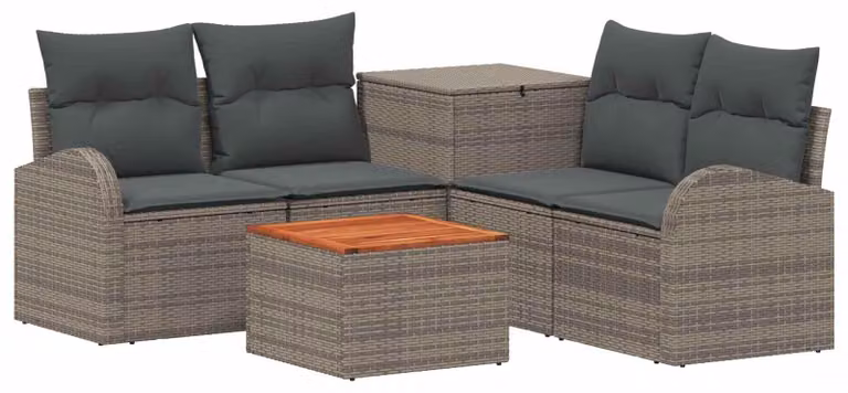 Set di divani da esterno, 6 pezzi, grigio e grigio scuro, in rattan sintetico e acciaio