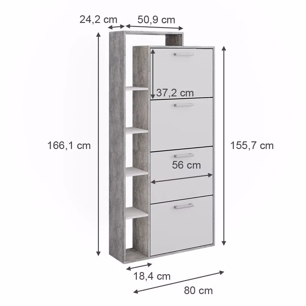 Scarpiera Orlando Vicco Bianco, L: 80 cm, H: 166.1 cm, P: 24.2 cm con 4 scomparti a ribalta – 2