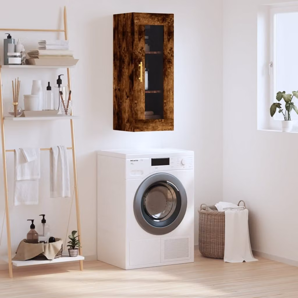 Mobile a parete vidaXL in rovere con ante in vetro, marrone, L/P/H: 34,5 x 34 x 90 cm