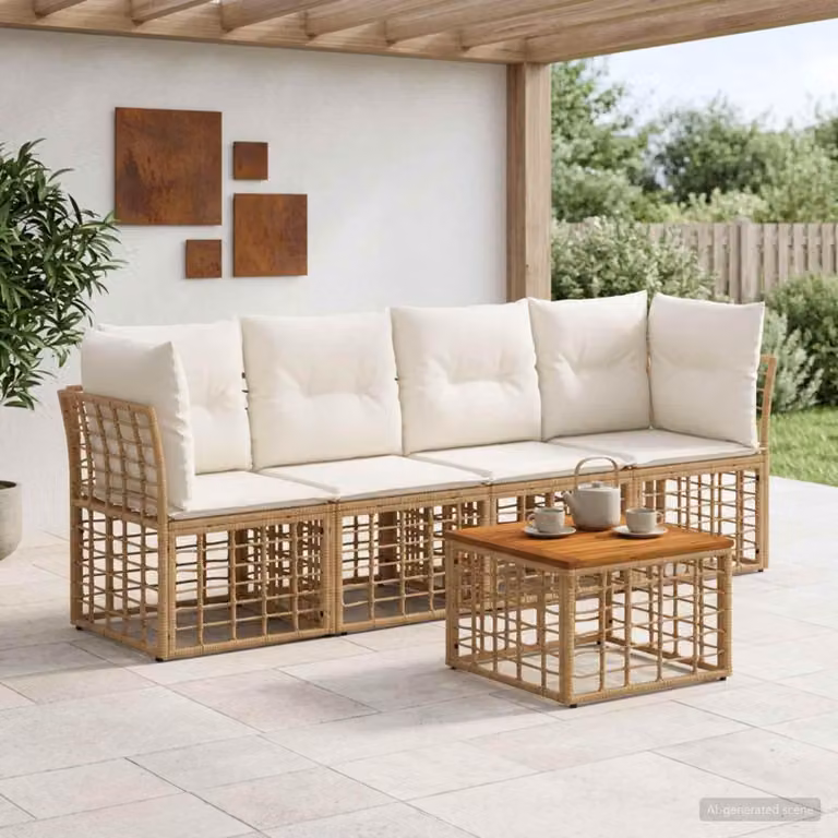 Maison Exclusive - Set da esterno per divano, composto da 5 pezzi. Tessuto in poliestere, colore naturale e crema