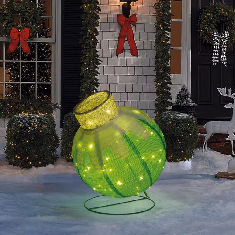 Luci natalizie con alimentazione a corrente – Enorme palla luminosa XL 83 x 60 cm – Per interni ed esterni coperti – Verde – LED bianco caldo + telecomando
