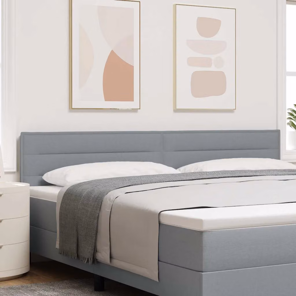 Testiera per letto vidaXL con illuminazione LED e porte USB, rivestimento in tessuto grigio, L: 200 cm