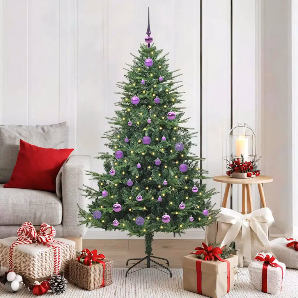 vidaXL Albero di Natale Artificiale Pre-illuminato con Set di Palline