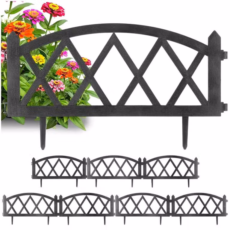 Vilde | Bordura per aiuole - Set da 8 pezzi - 57x25 cm - Resistente agli agenti atmosferici - Plastica - Recinzione da giardino grigia