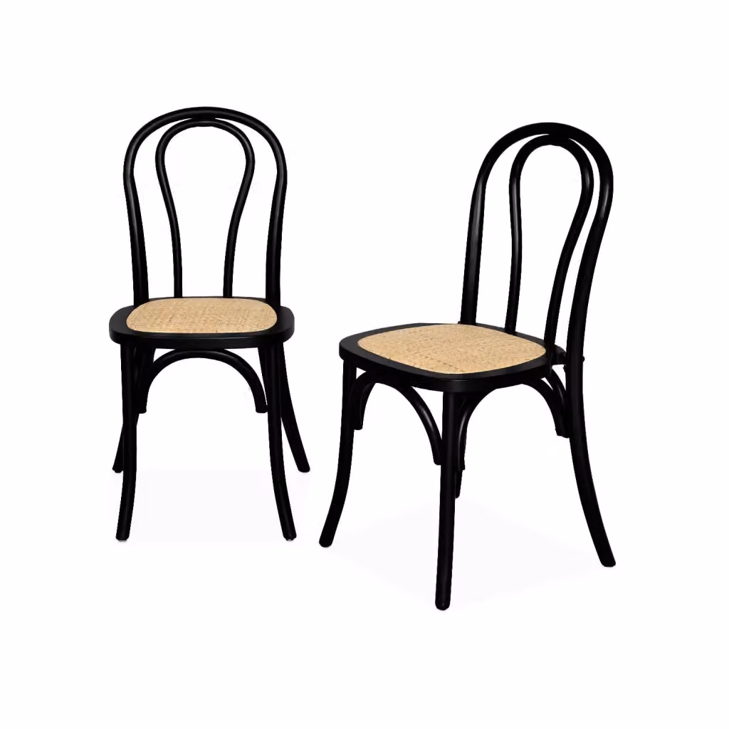 Set di 2 sedie vintage impilabili Sweeek in legno e rattan nero