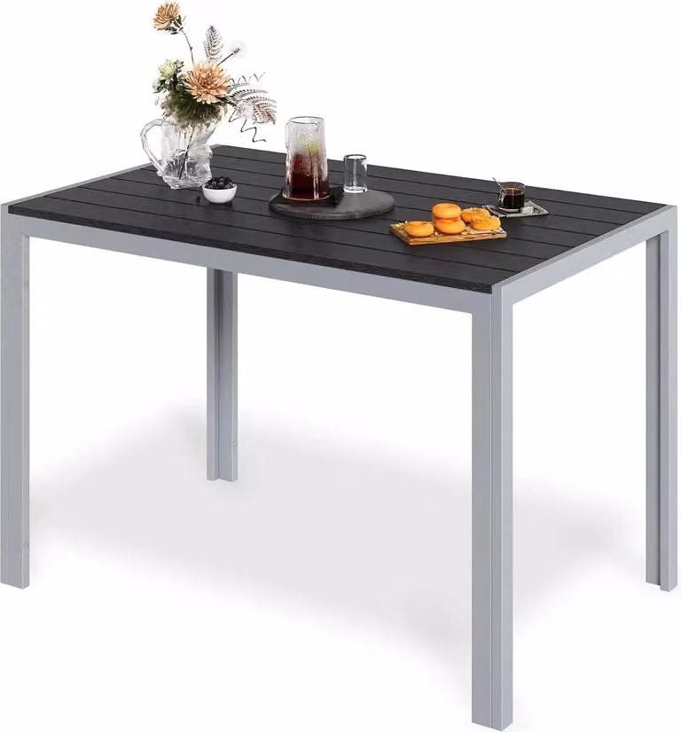 Tavolo da giardino - Tavolo da pranzo per esterni - Struttura in alluminio - Piano a doghe 9,5×7 cm - 110×70×73 cm - Per 6 persone - Grigio