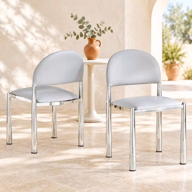 Set 2 sedie da pranzo ULEVR in PU grigio chiaro con schienale semicircolare imbottito e gambe in metallo