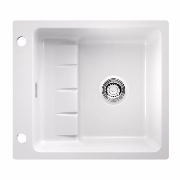 NABER 1091012 Lavello da incasso PickUP F con miscelatore girevole Premium, a partire da 600 mm di larghezza del mobile, Vetroceramica, bianco lucido