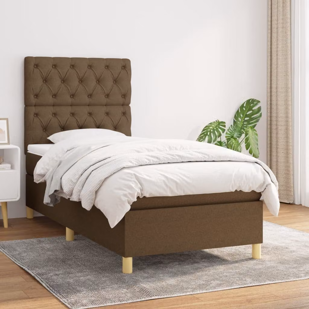 The Living Store Letto a molle con materasso marrone scuro 80x200 cm in tessuto