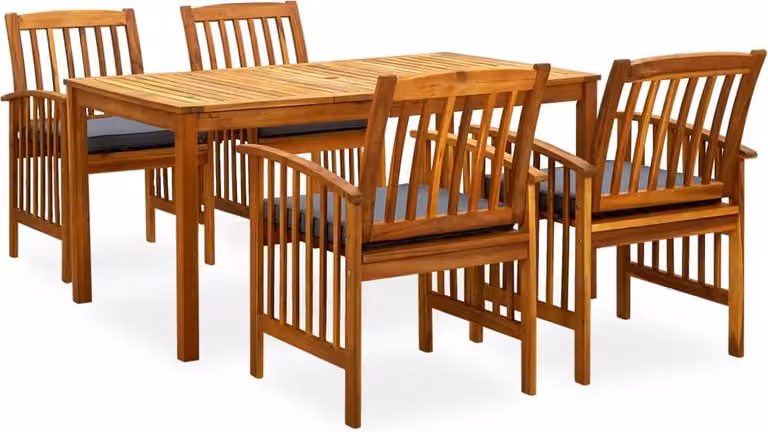 The Living Store Set da pranzo da giardino 5 pezzi con cuscini in legno massiccio di acacia