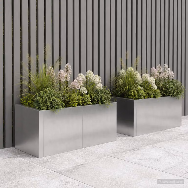 Set di 2 pezzi di aiuole rialzate vidaXL in acciaio inox argento, L/P/H: 50 x 50 x 50 cm
