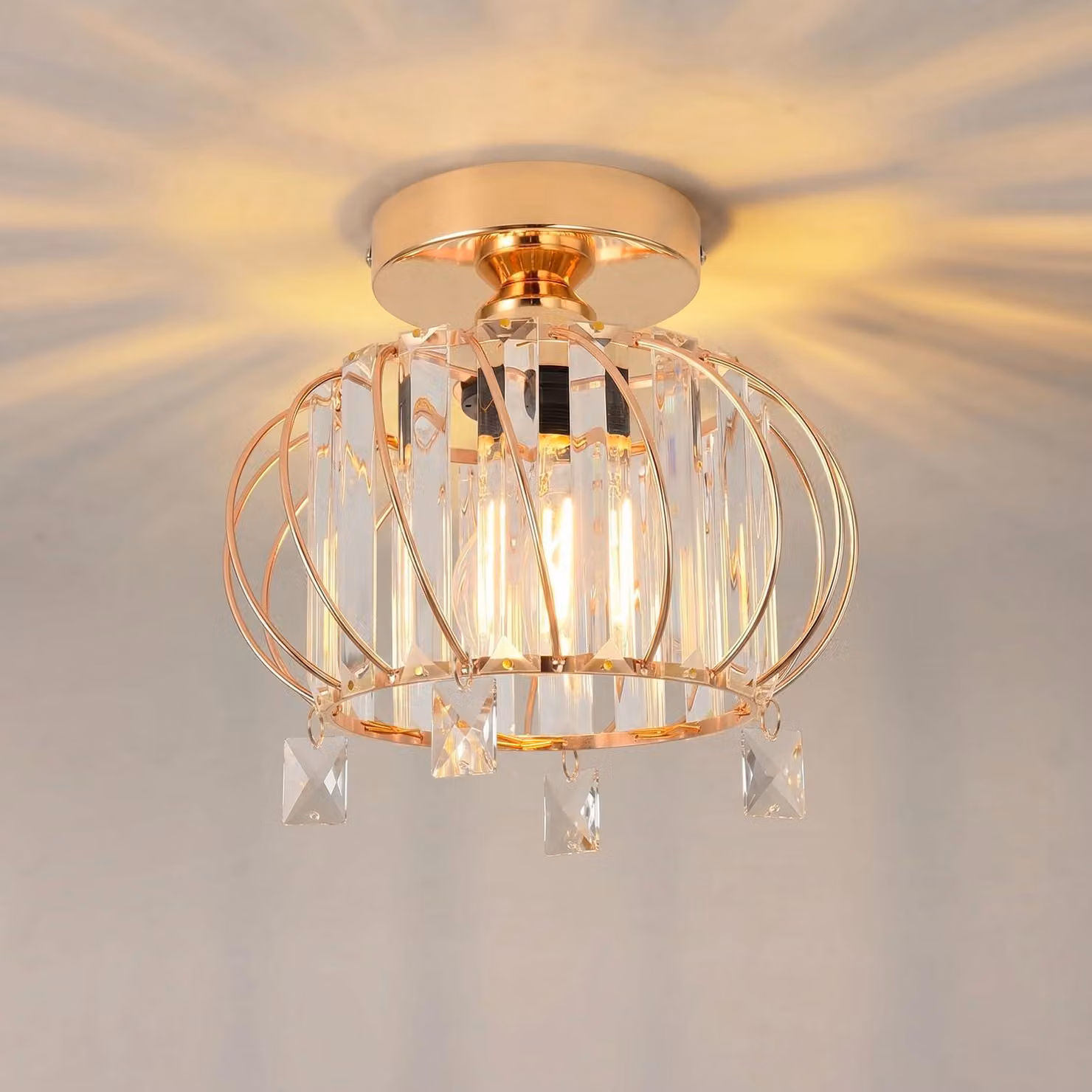Lampada da soffitto in cristallo ANWIO, design moderno, lampadario in cristallo dorato, modello a incasso parziale, ideale per corridoi, scale, soggiorni, camere da letto, cucine, sale da pranzo, ingressi, bar, diametro 23 cm