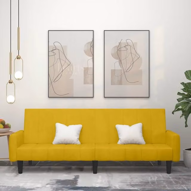 Divano Letto Click-Clack a 2 Posti in Velluto Giallo vidaXL L: 220 cm, P: 84,5 cm, H: 69 cm