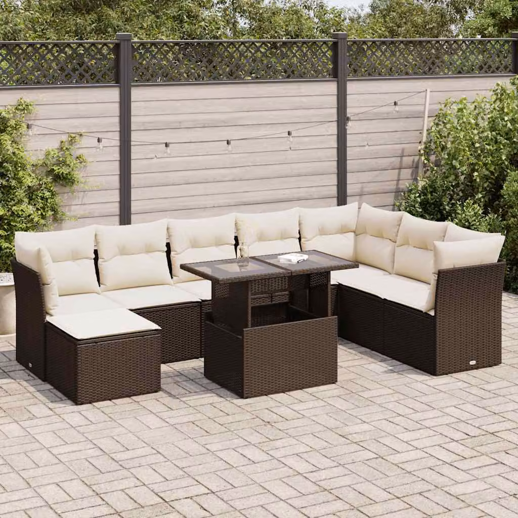 Maison Exclusive - Set Divani da Giardino 9pz con Cuscini Marrone in Polyrattan