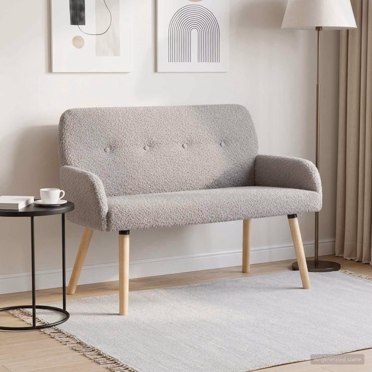 vidaXL Divano Moderno a 2 Posti in Tessuto Bouclé Grigio con Struttura in Legno e Metallo L: 115 cm, P: 86 cm, H: 58 cm