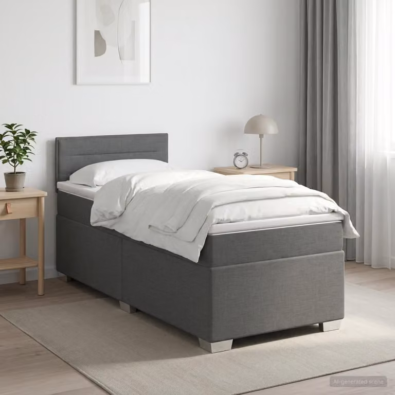Letto box spring con materasso ibrido vidaXL in tessuto Grigio e Bianco L 200 x L 80 cm