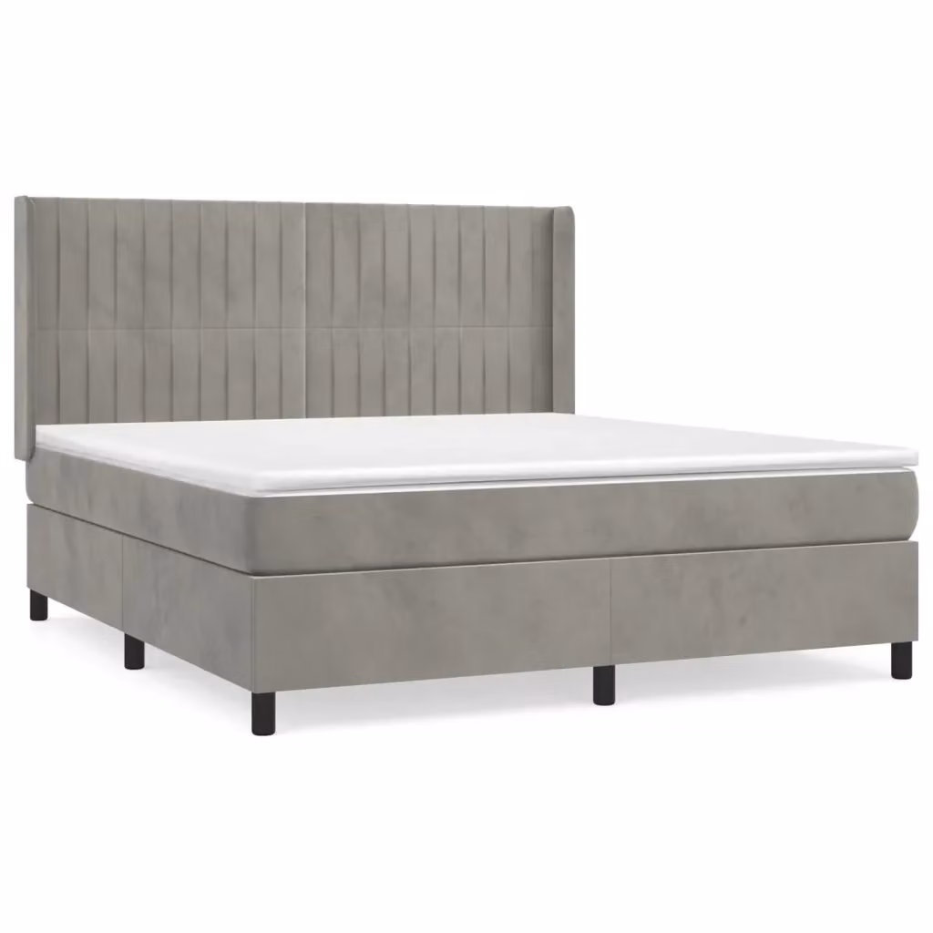 vidaXL Giroletto a Molle con Materasso Ibrido in Velluto Grigio Chiaro e Bianco L/P/H: 163 x 160 x 200 cm – 2