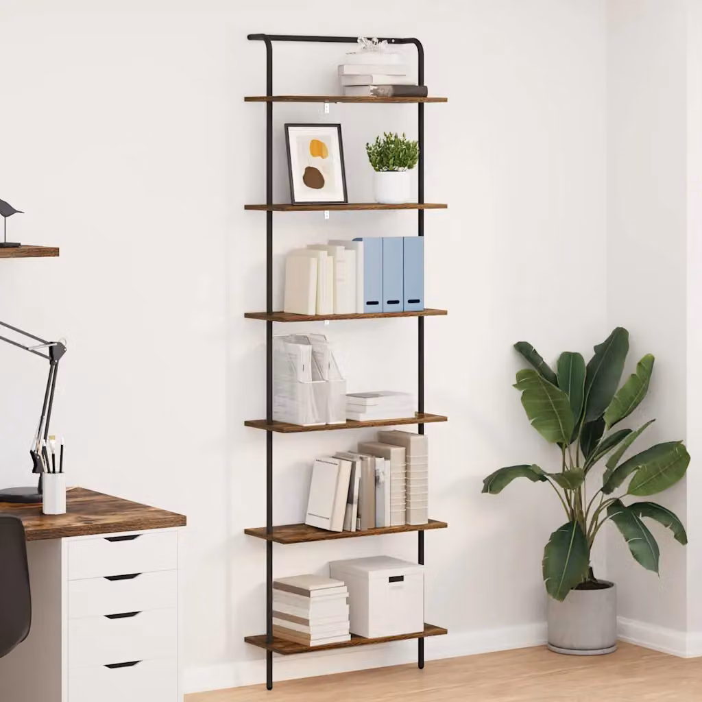 Libreria moderna vidaXL a 6 livelli in legno e metallo, colore marrone, L 60 x P 24 x H 203 cm
