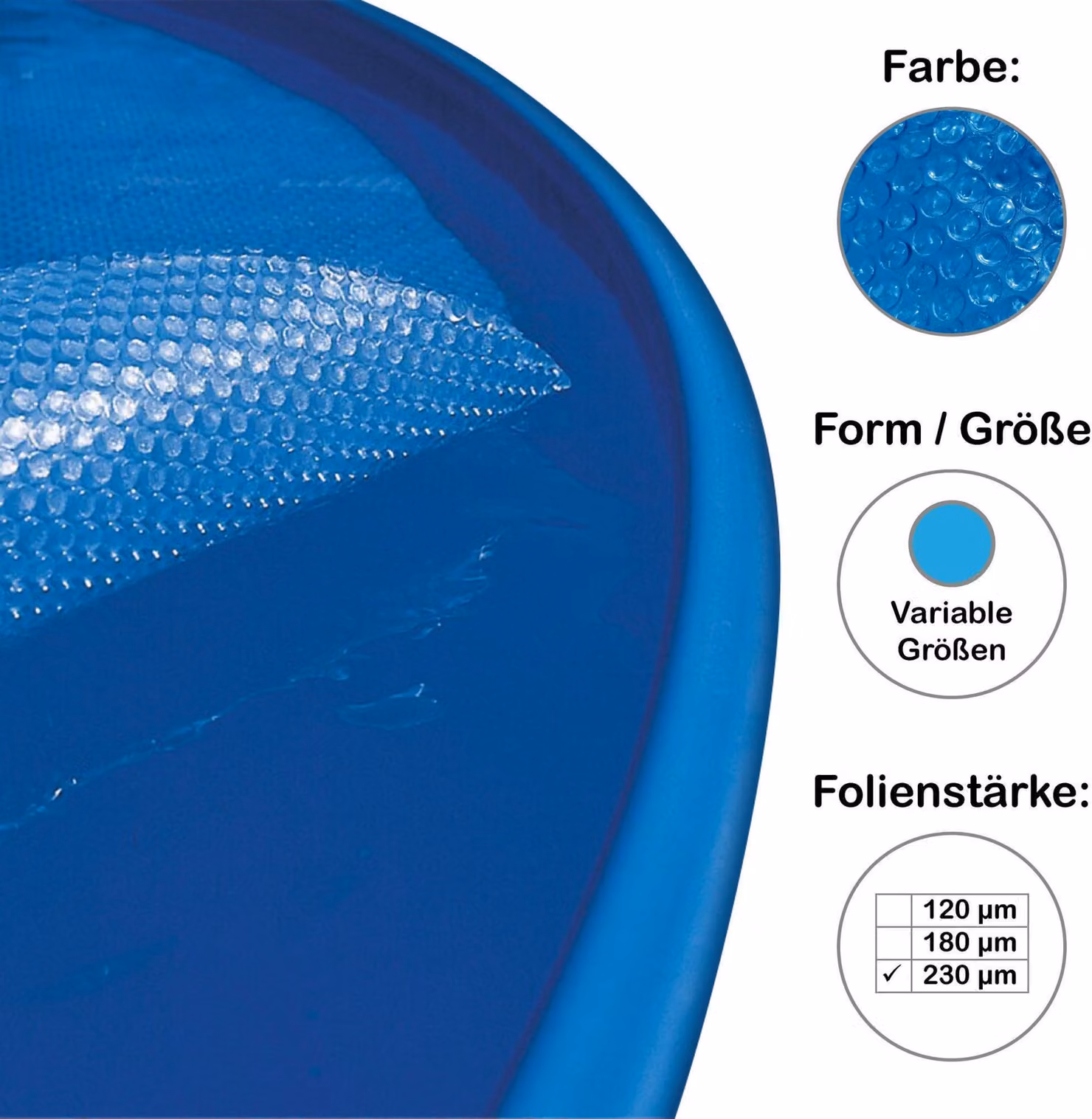 Copertura solare extra rotonda per piscina Telo solare extra, pellicola solare, cuscino d'aria per piscina rotonda 700 cm, 230 µm