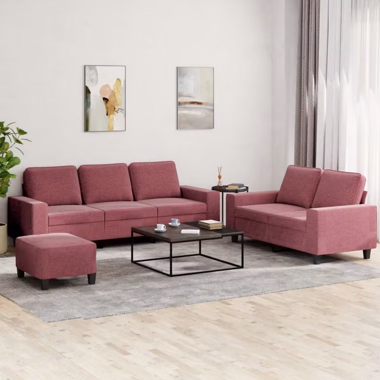 Maison Exclusive - Set divano a 3 posti in tessuto bordeaux