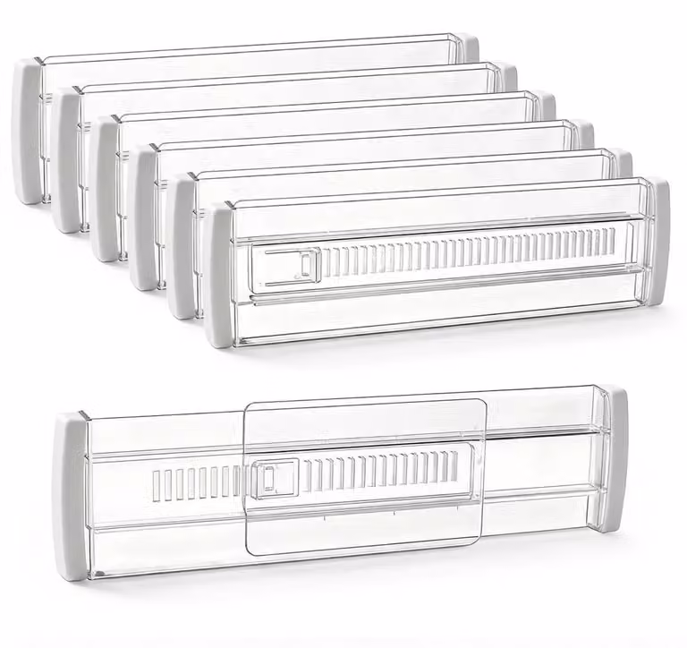 Omgoods - Set di 6 divisori regolabili per cassetti, in plastica trasparente