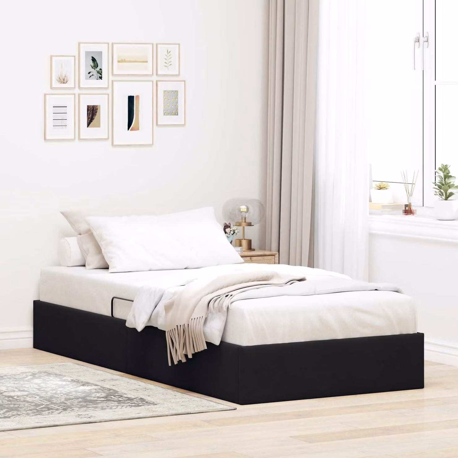 Letto ottomano con contenitore vidaXL in velluto nero, L 90 x P 200 cm