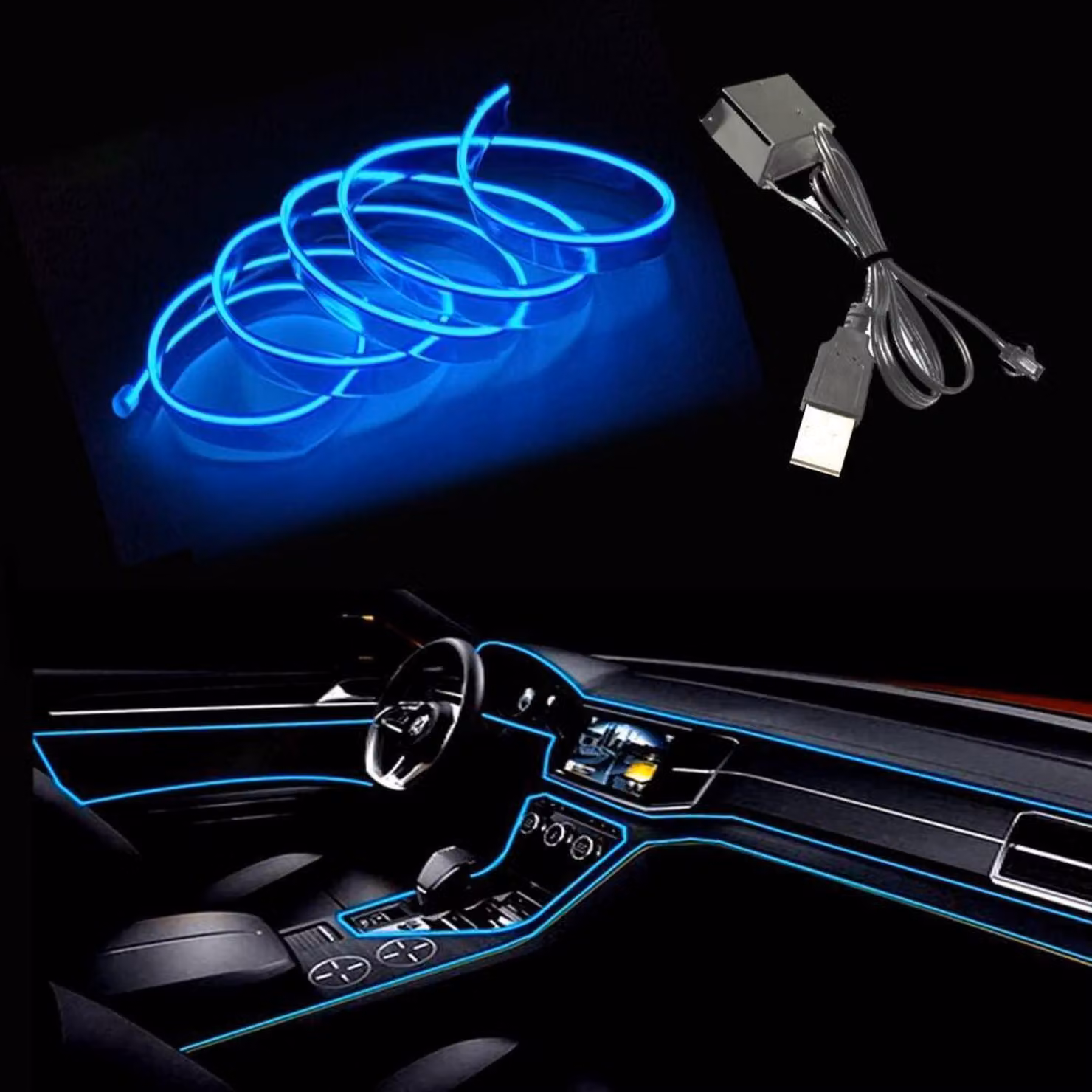 EL-Wire blu 3M, tubo neon flessibile a corrente continua da 5V, ideale per illuminazione interna e decorazione di automobili