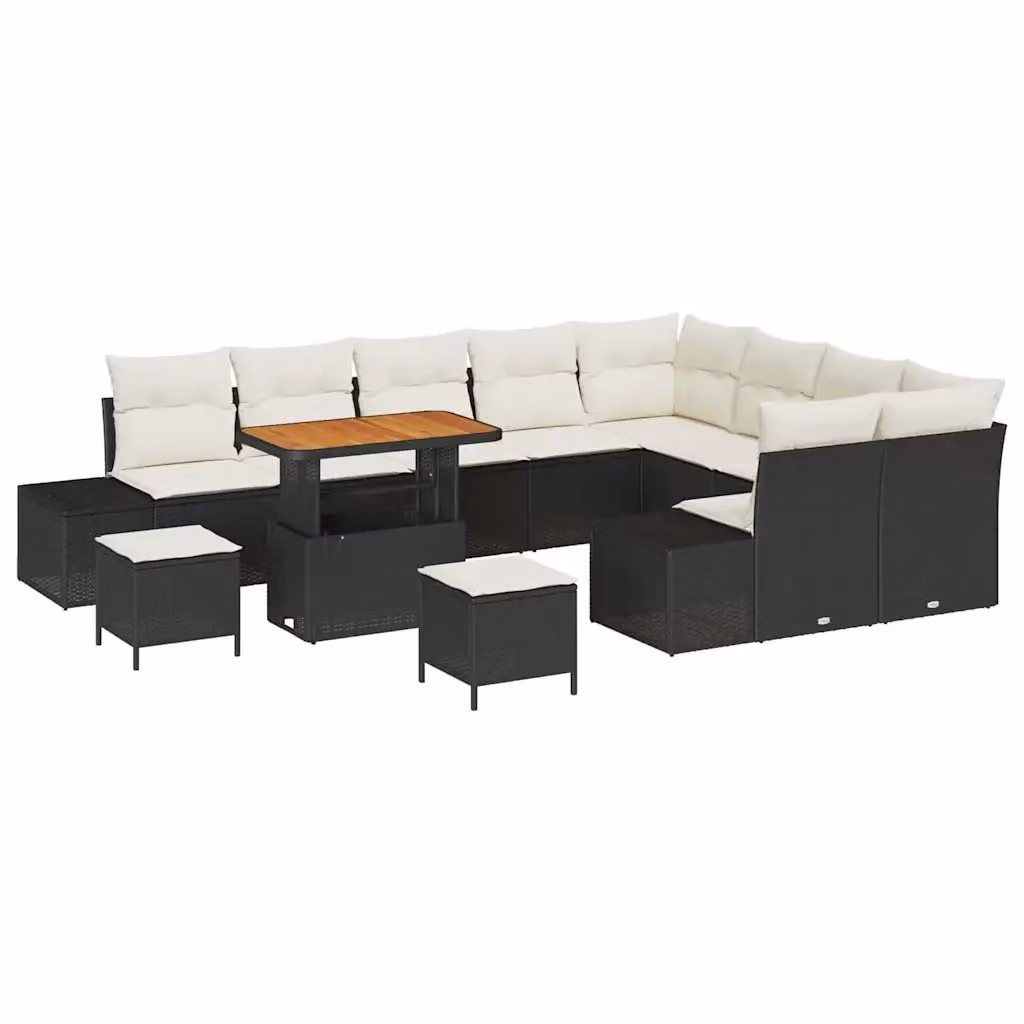 Set Divano da Giardino vidaXL a Forma a U con Cuscini e Tavolino, Nero – 2