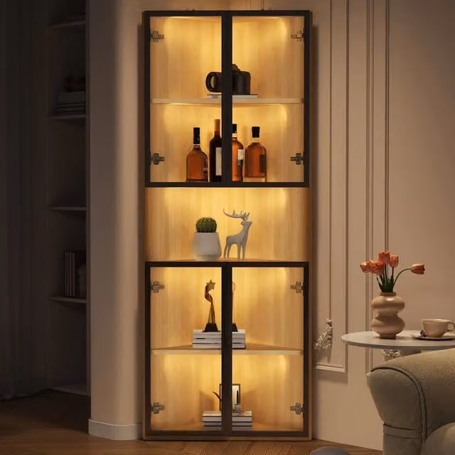 Vetrina LED con Ripiani in Vetro ¨C Xylo ¨C Rovere, 62x32x160cm