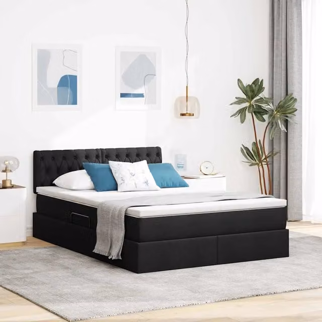 Letto con contenitore LED e materasso Nero 140 x 190 cm Tessuto 3371207