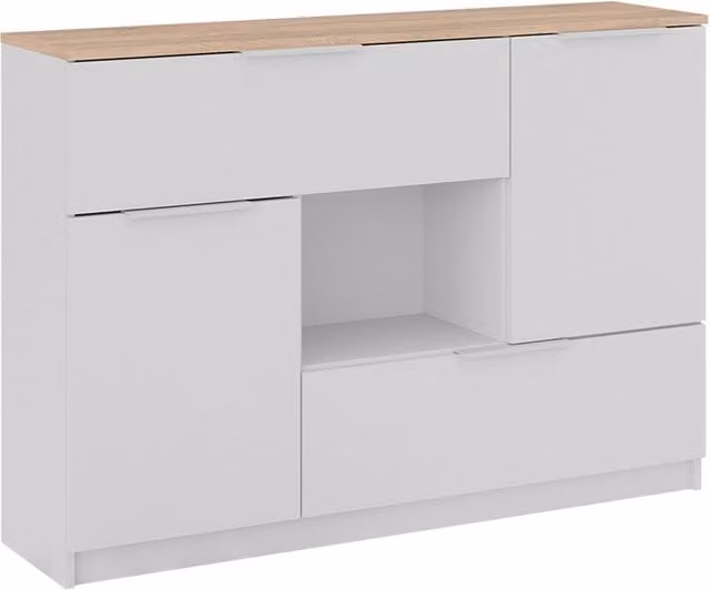 Cassettiera per camera da letto Betti Bianco/Sonoma 120 x 83.6 cm 2x porta, 2x cassetto e 1x scomparto aperto Vicco