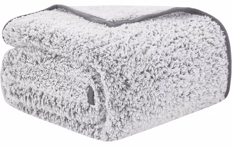 Coperta in pile Sherpa, fronte-retro, 228x228 cm, grigia, in poliestere