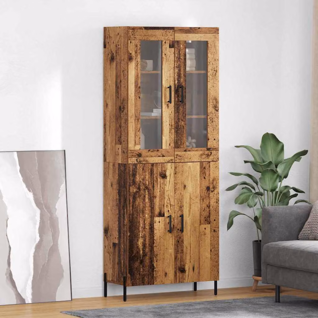 Credenza moderna vidaXL in legno effetto vecchio marrone con ante in vetro, L: 69,5 cm, P: 34 cm, H: 180 cm