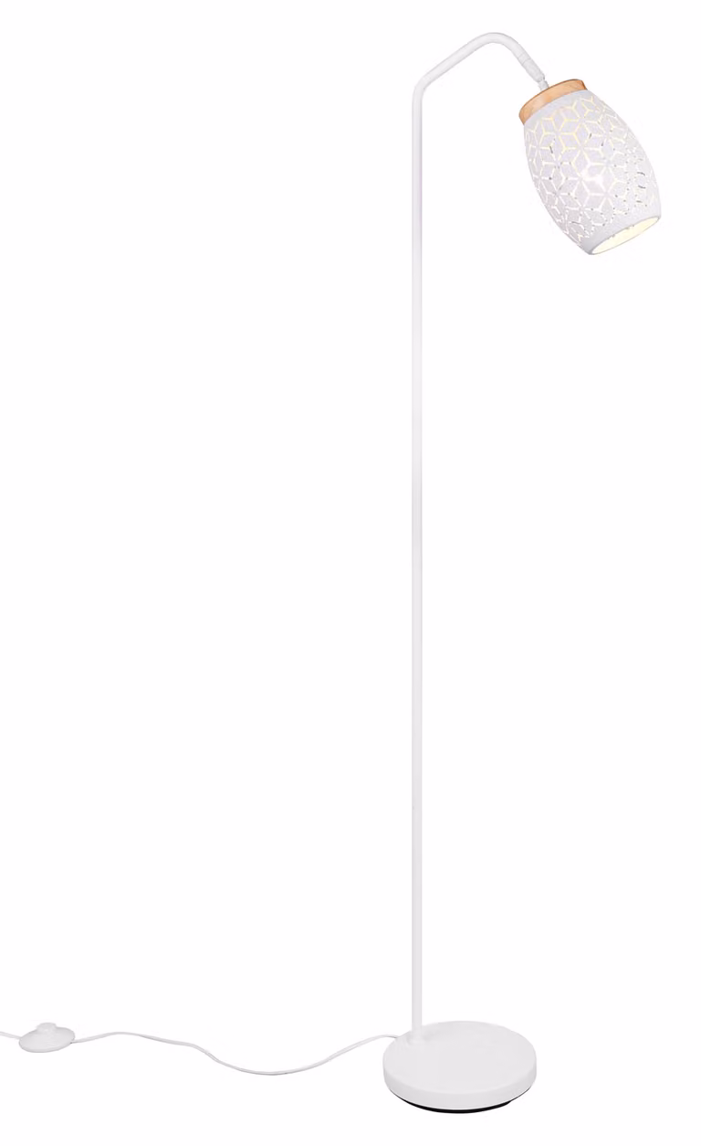 Lampada da terra, metallo, bianco, opaco, E27, interruttore a pedale, H 147 cm