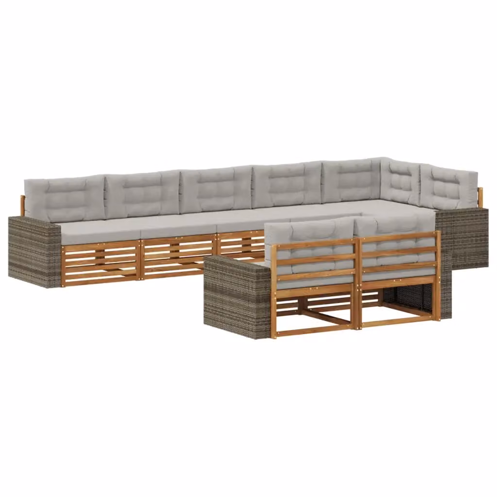 Set di divani da esterno a L vidaXL in legno di acacia con cuscini beige e grigio – 2