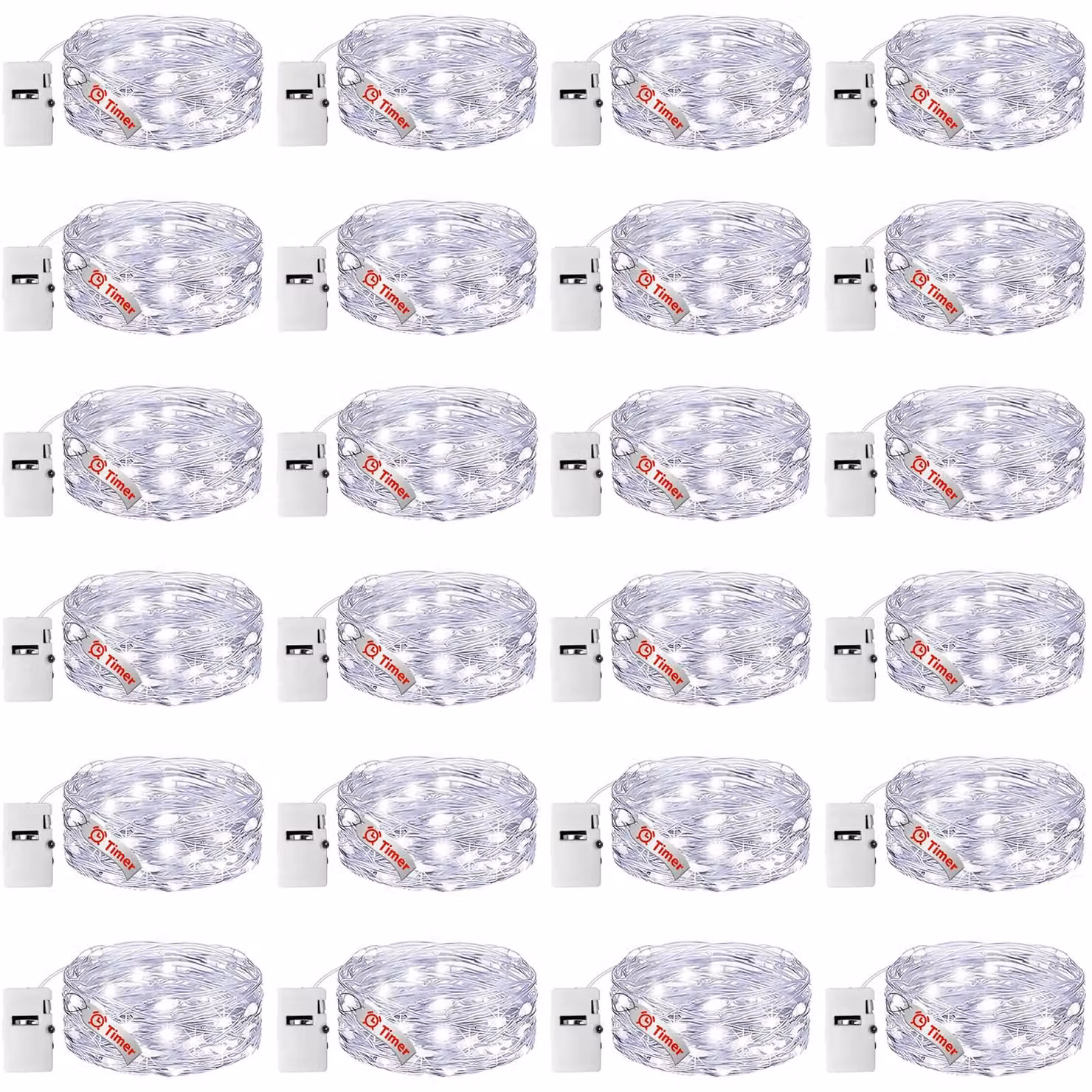 Catena luminosa a LED, 20 luci, bianco freddo, 2 metri, set da 6 con timer