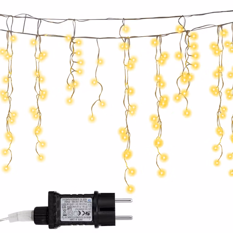 Catena luminosa LED "Ikodm" da 10 metri, effetto pioggia di ghiaccio, ideale per interni, con 400 LED a forma di cristalli di ghiaccio, decorazione natalizia, 8 modalità, adatta per feste, giardino, luce bianco caldo