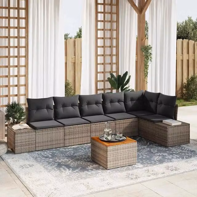 Set Divano da Giardino 7 pz Grigio polyrattan 3356634
